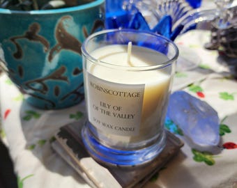 Handmade soy wax candle, Lily of the Valley. 11 oz, 45 hour burn time.