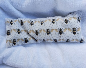 Soothing Lavender flaxseed eye pillow, honey bee cotton print, yellow, black,relaxation,aromatherapy,self care,home spa,bath and body