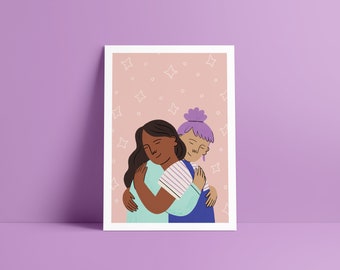 Sending Hugs Print A5, A4 Illustration, Giclée Fine Art Print, Unframed