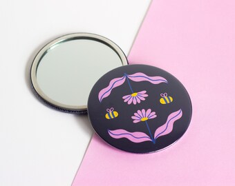 Bee Illustration Pocket Mirror, Illustrated Pocket Mirror, Illustration Art Gift, Stocking Filler