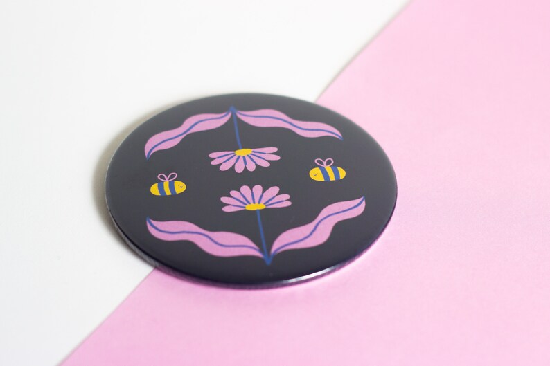 Bee Illustration Pocket Mirror, Illustrated Pocket Mirror, Illustration Art Gift, Stocking Filler image 3