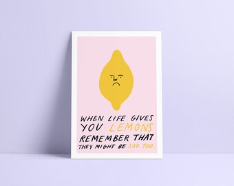 Sad Lemon Print A5, A4 Illustration, Giclée Fine Art Print, Unframed