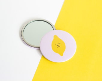 Sad Lemon Pocket Mirror, Illustrated Pocket Mirror, Illustration Art Gift, Stocking Filler