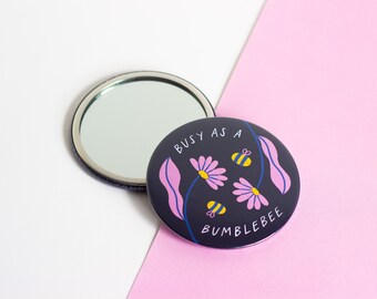 Bumblebee Illustration Pocket Mirror, Illustrated Pocket Mirror, Illustration Art Gift, Stocking Filler