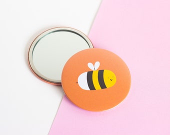 Cute Bee Pocket Mirror, Illustrated Pocket Mirror, Illustration Art Gift, Stocking Filler