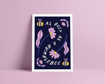 As Busy as a Bumblebee Print A5, A4 Illustration, Giclée Fine Art Print, Unframed