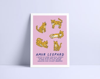 Amur Leopard Print A5, A4, Illustration, Giclée Fine Art Print, Unframed