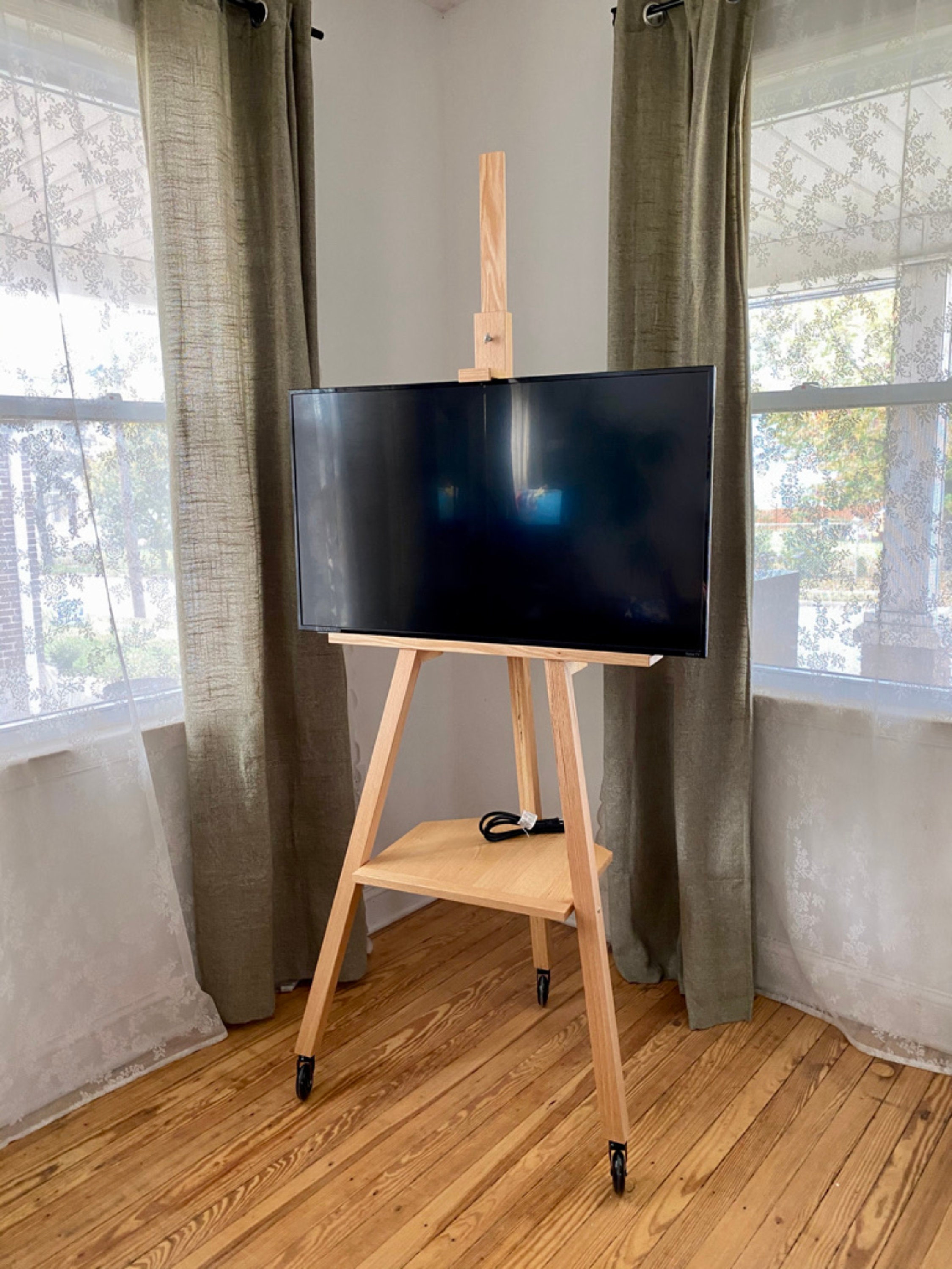 Heavy Weight Natural Wood Easel Holds 65lbs . 5ft Wedding Art Stand for  Signs up to 50 Wood Acrylic Mirror, Large Frames, Flat Screen TV 