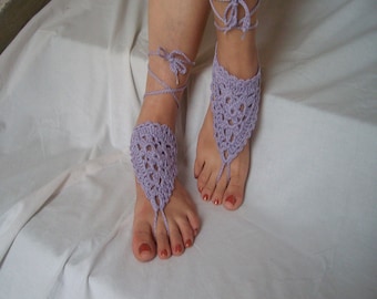 Lace barefoot sandals - Purple crochet barefoot sandals  - Foot jewelry - Crochet anklets - Foot thongs - Beach shoes - Jewelry for ankles