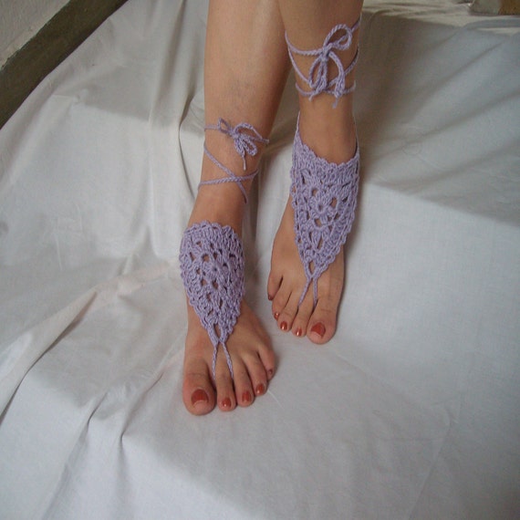 Lace Barefoot Sandals Purple Crochet Barefoot Sandals Foot Jewelry
