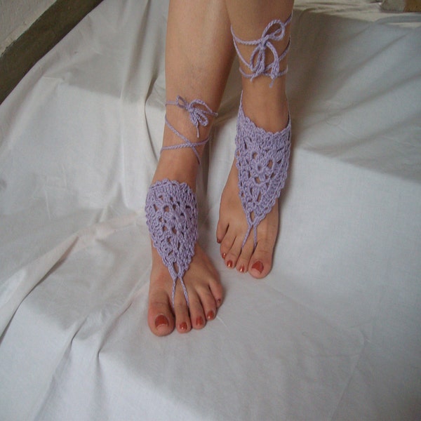 Lace barefoot sandals - Purple crochet barefoot sandals  - Foot jewelry - Crochet anklets - Foot thongs - Beach shoes - Jewelry for ankles