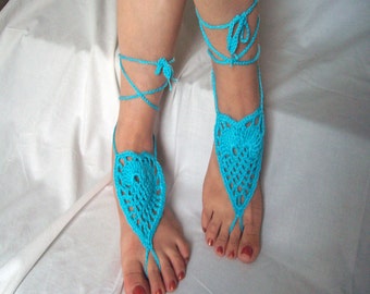 Barefoot sandals - Crochet cyan barefoot sandals - Foot jewelry - Crochet anklets - Beach sandals - Jewelry for ankles - Foot thong