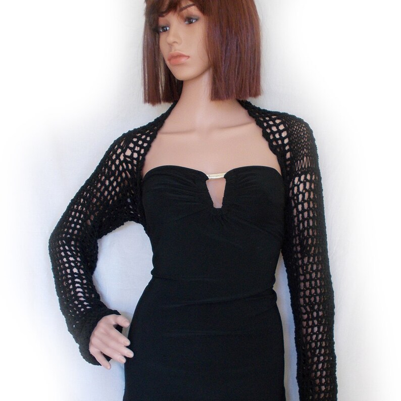 Black Long Sleeve Bolero Crochet Shrug Lace Crochet Bolero Etsy