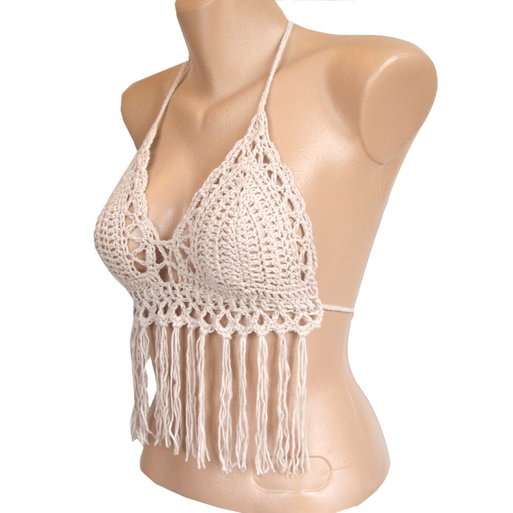 White Halter Crochet Knit Fringe Open Back Tie Up Cover Up - Hot Miami  Styles