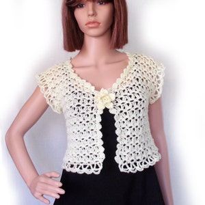 Bolero jacket Ivory crochet bolero Wedding bolero Womens vest Bridal cover up Evening shrug Sleeveless jacket Wrap over dress image 4