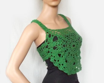 Boho crochet tank top , Lace knit crop top custom , Hippie clothes