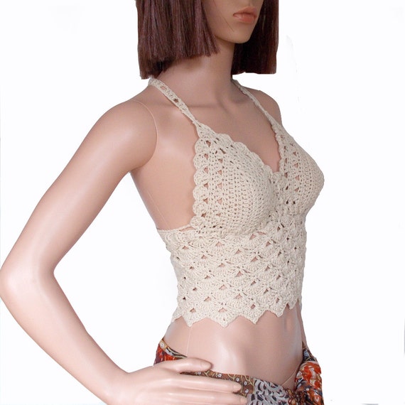 Relativamente conjunción patrón Boho crochet crop top Beige bustier top encaje bralette - Etsy México