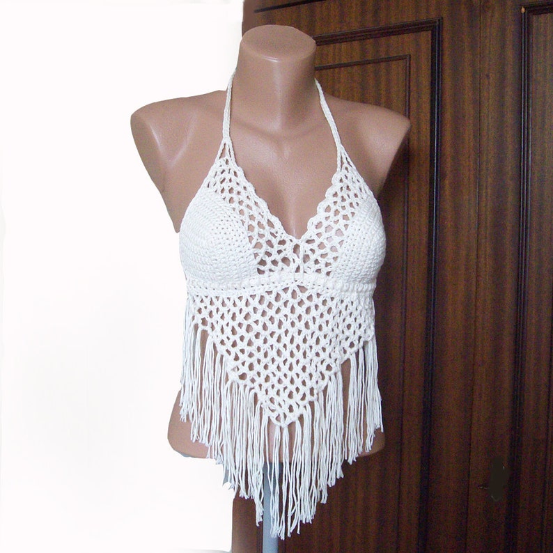 Bohemian Crochet Fringe Halter Top Lace Festival Backless Etsy