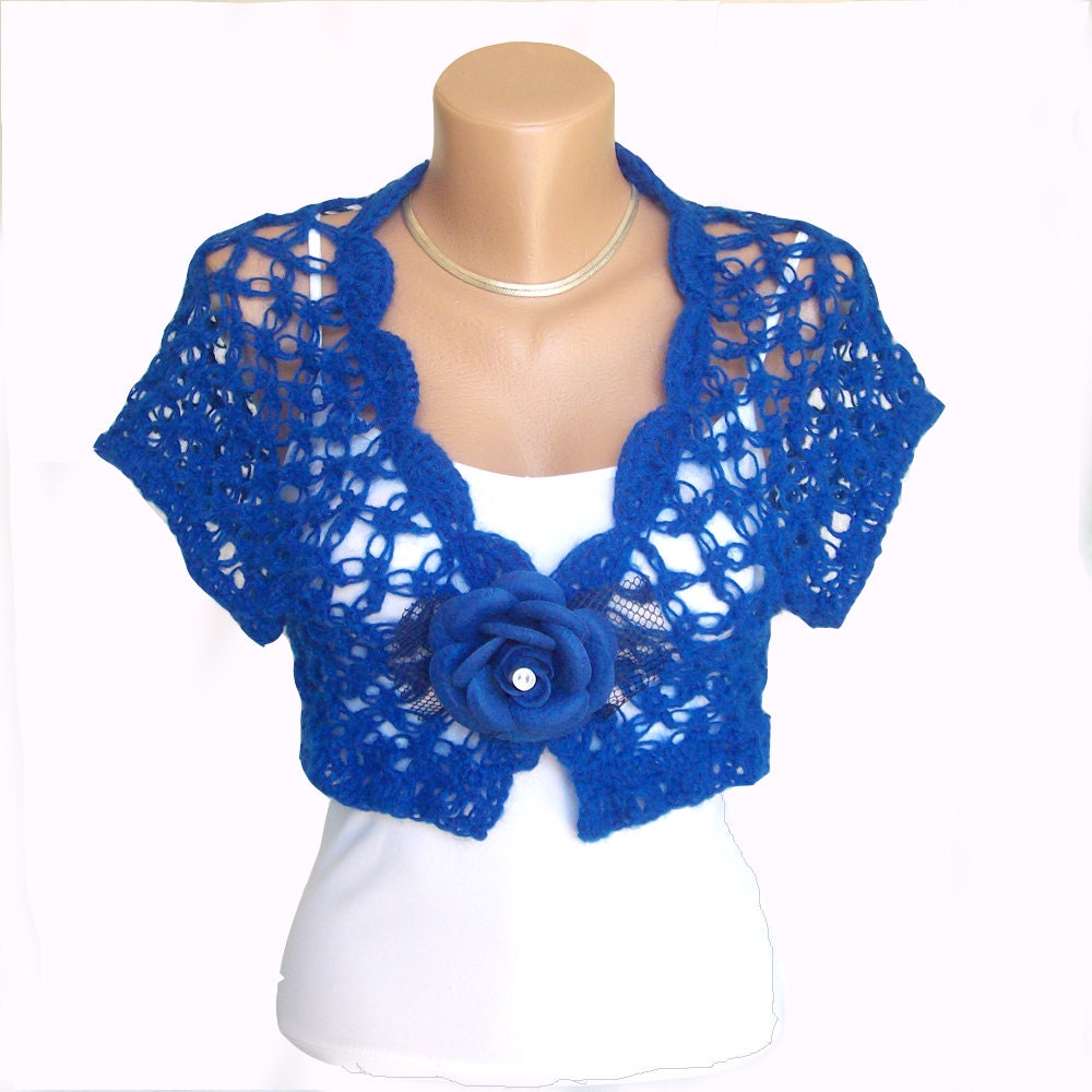 Blue Crochet Shrug Wedding Bolero 