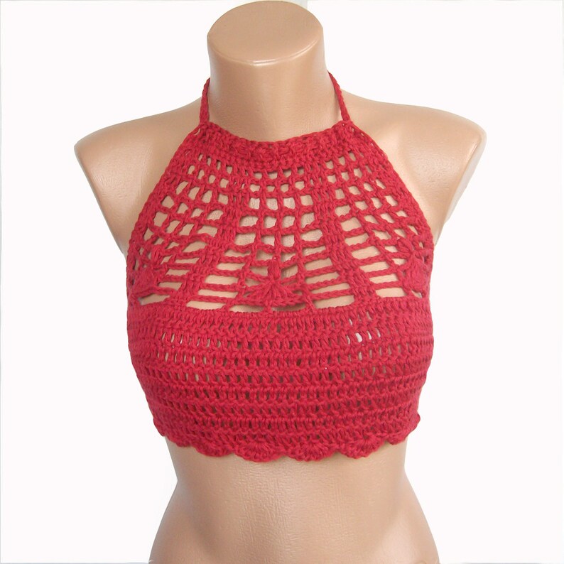 Festival High Neck Crochet Bandeau Halter Top Red Bandeau Etsy