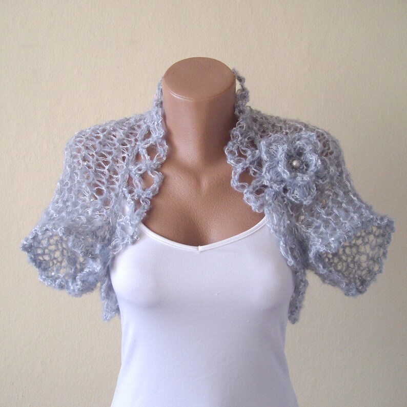 Grey Bolero Jacket Wedding Bolero Knitted Shrug Bridal Cover up Evening