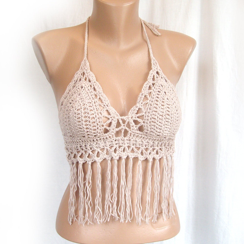 Boho Crop Top, Bralette Top, Beige Crochet Top, Crochet Cotton Top,  Romantic Lace Top, Cotton Bustier, Boho Knit Top, Gift for Girlfriend 