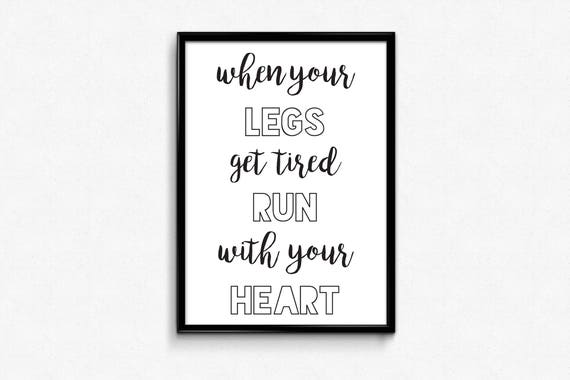 Run with Heart Print, Fitness Motivation, Running Motivation, Inspirational Wall Art, Fitness Gifts, Running Gifts