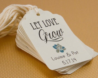 Set of 25 CUSTOM Let Love Grow Succulent Favor Tags, Wedding Favor tags