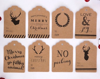 16- Christmas Gift Tags - Rustic Kraft Paper Tags CHRISTMAS tags - Holiday tags - gift tags - To From Custom Tags