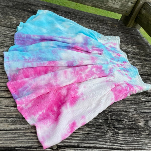Cotton Candy Ruffle Flow Skirt OOAK Tie Dye UPCYCLED Festival Rave Boho DIY