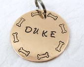 Copper Dog Collar Tag, Dog Name & Owner Number, Lost Dog ID, Dog Bling, Collar tag, Pet ID, Pet Name Tag