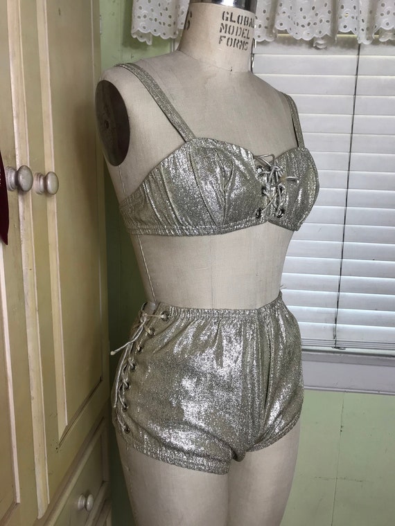 1950s Ceeb of Miami Two Piece Lame Scandal Bikini