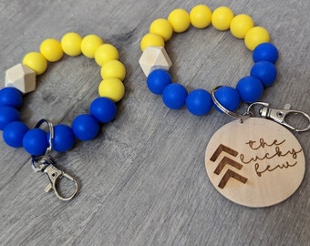 Down Syndrome Awareness Silicone Bead Wristlet Keychain - Option The Lucky Few Wood Disc -  Down Syndrome Lucky Few -  FREE SHIPPING