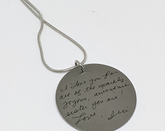 Handwritten Pendant Necklace - Customize With Your Loved Ones Writing - Memorial  Necklace - Child's Handwriting Necklace - FREE SHIPPING