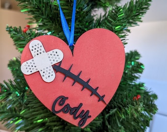 Personalized CHD Awareness Heart Warrior Ornament - Mended Heart - Stitched Heart Ornament - FREE SHIPPING