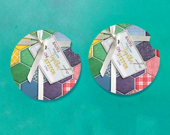 Quilter's "Beautiful Things Come Together"  Coaster Set - Set of 2 Car Coasters -  FREE SHIPPING