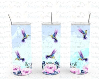 Hummingbirds 20 oz Skinny Tumbler - Watercolor Hummingbirds - Hummingbirds and Flowers - FREE SHIPPING