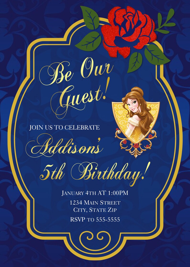 Beauty & the Beast Birthday Invitation Belle digital File Etsy
