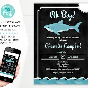 Baby Shark Shower Invitation Template, Chomp On By For A Baby Shower Invites, 5x7 Digital Download