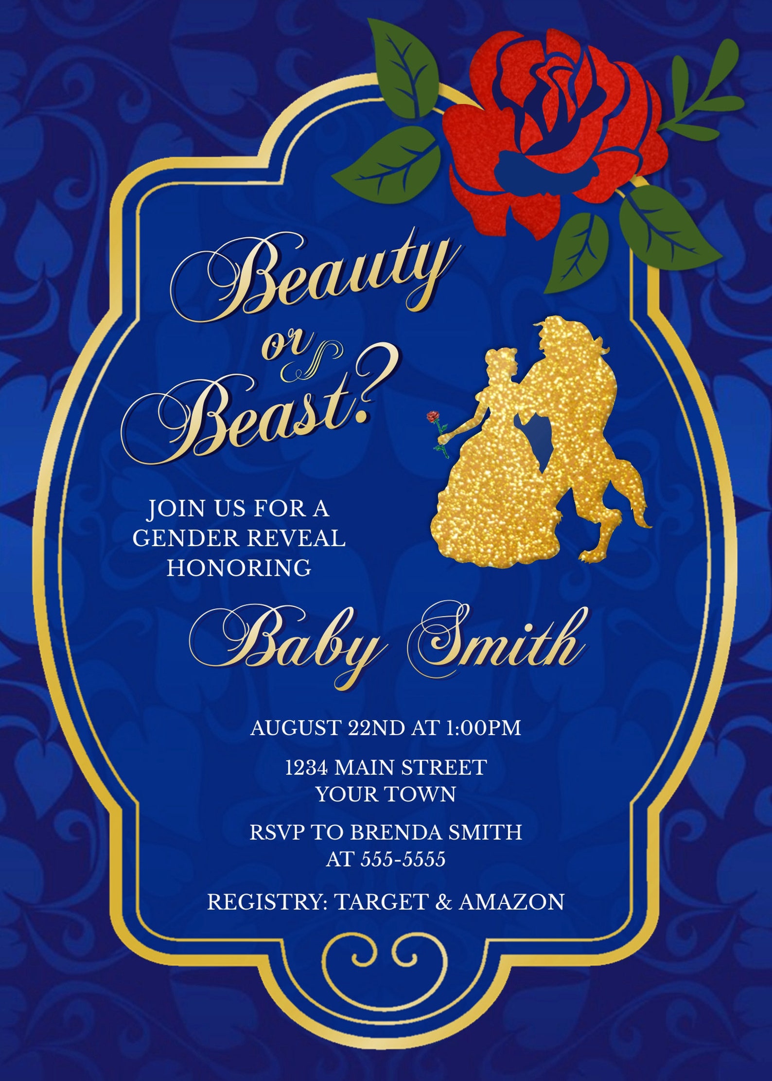 Beauty and the Beast Gender Reveal Invitation Template Etsy