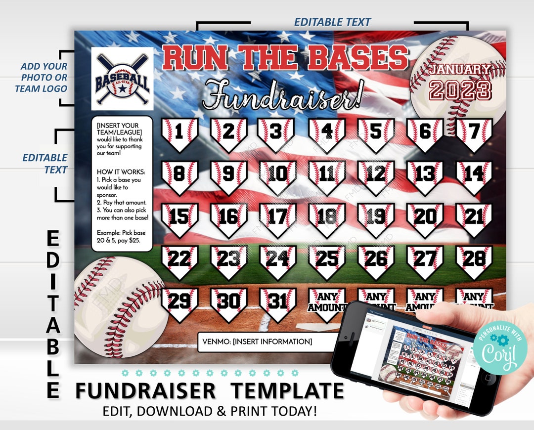 Editable Baseball Calendar Fundraiser Template Pick A Date to Donate Editable Baseball Calendar Fundraiser Template Pick A Date to Donate