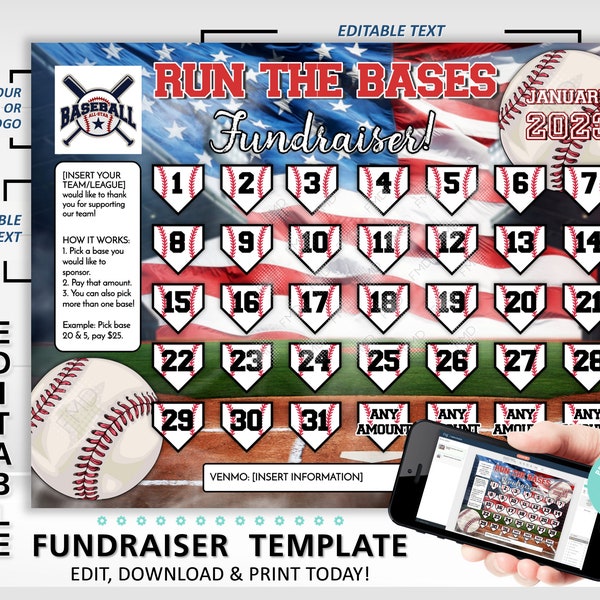 Editable Baseball Calendar Fundraiser Template | Pick A Date To Donate Fundraising Made Easy | 8.5x11 Digital Download