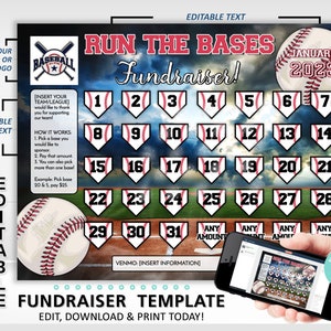 Editable Baseball Calendar Fundraiser Template | Clear The Board Fundraising Made Easy | 8.5x11 Digital Download