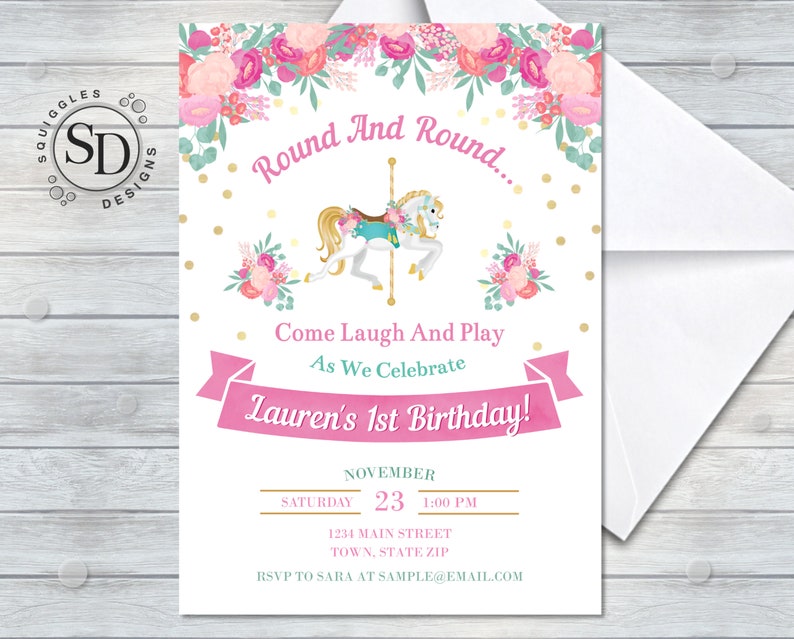 Carousel Birthday Invitation Digital File Etsy