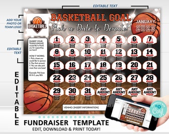 Editable Basketball Team Calendar Fundraiser Template | Clear The Board Fundraising Made Easy | 8.5x11 Digital Download
