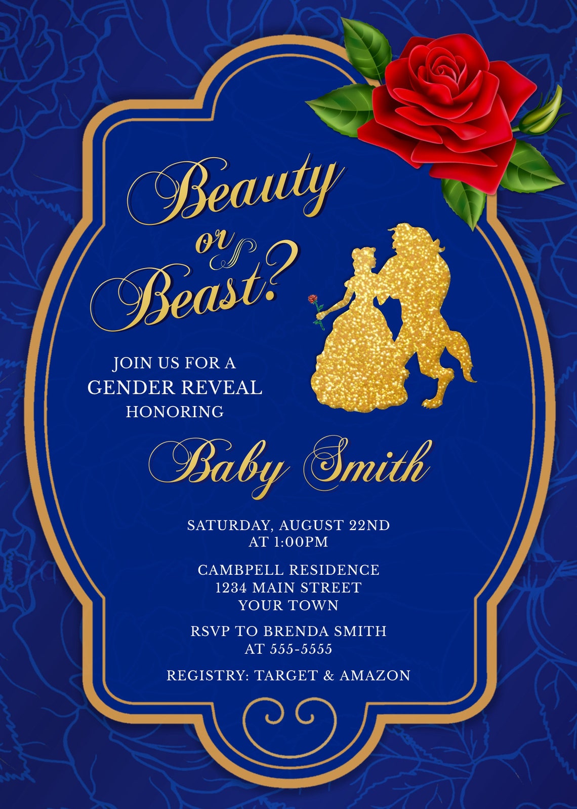 Beauty and the Beast Gender Reveal Invitation Template Etsy