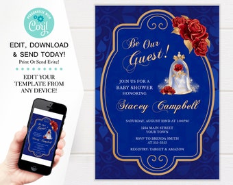 Beauty And The Beast Baby Shower Invitation Template, Be Our Guest Themed Shower Invites, 5x7 Digital Download