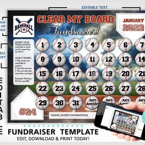 Editable Baseball Calendar Fundraiser Template | Clear The Board Fundraising Made Easy | 8.5x11 Digital Download