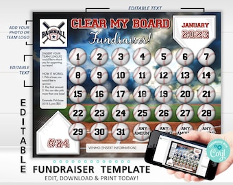 Editable Baseball Calendar Fundraiser Template | Clear The Board Fundraising Made Easy | 8.5x11 Digital Download
