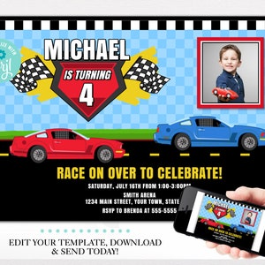 Race Car Birthday Invitation Template, Racing Party Invites, 5x7 Digital Download
